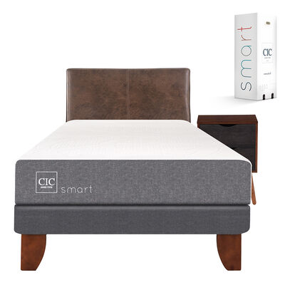 Cama Europea CIC 1,5 Plazas Smart + Respaldo + Velador Baker