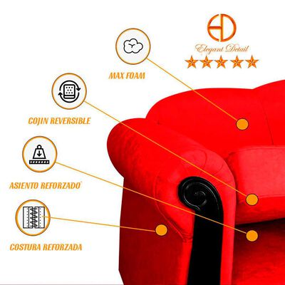 Imagen 2 del producto Juego de Living Elegant Michigan + Sitiales Tela 5 Cuerpos Rojo