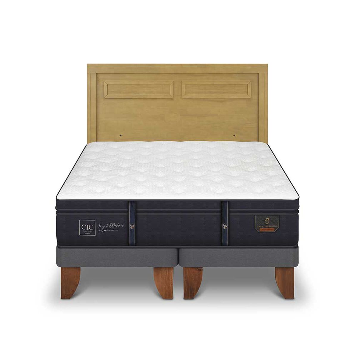 Cama Europea CIC Base Dividida 2 Plazas Grand Premium + Respaldo Milan Mostaza