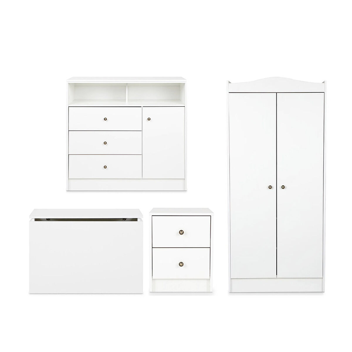 Combo Infantil Closet + C&oacute;moda + Velador + Ba&uacute;l CIC Blanco