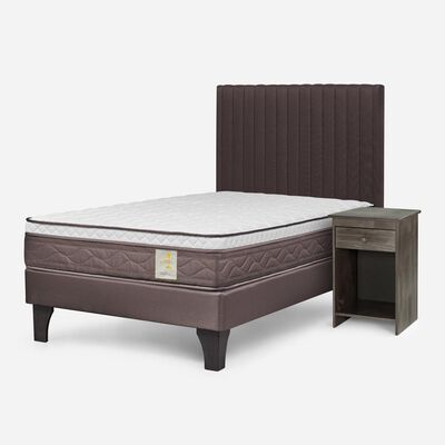 Imagen 2 del producto Cama Europea Rosen 1 Plaza New Style 4 + Respaldo + Velador Café