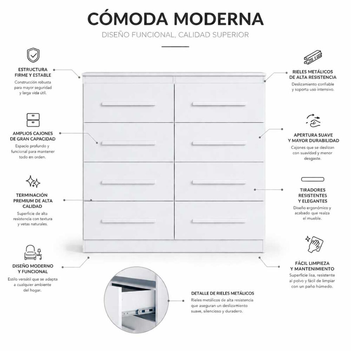 C&oacute;moda Exit Arizona Plus 8 Cajones Blanco