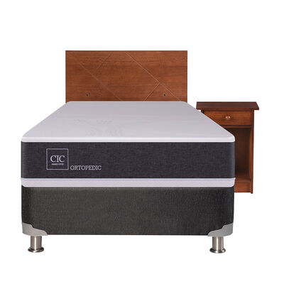 Box Spring CIC 1 Plaza New Ortopedic + Respaldo + Velador New Villarrica