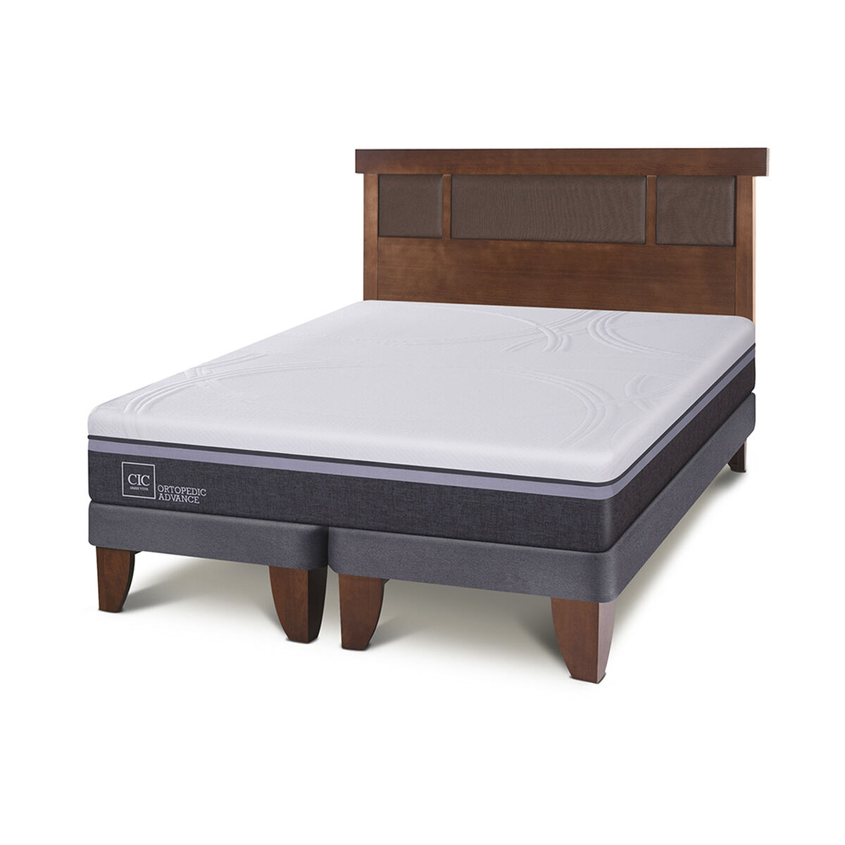 Cama Europea CIC Base Dividida 2 Plazas Ortopedic Advance + Respaldo Dublin Caramelo