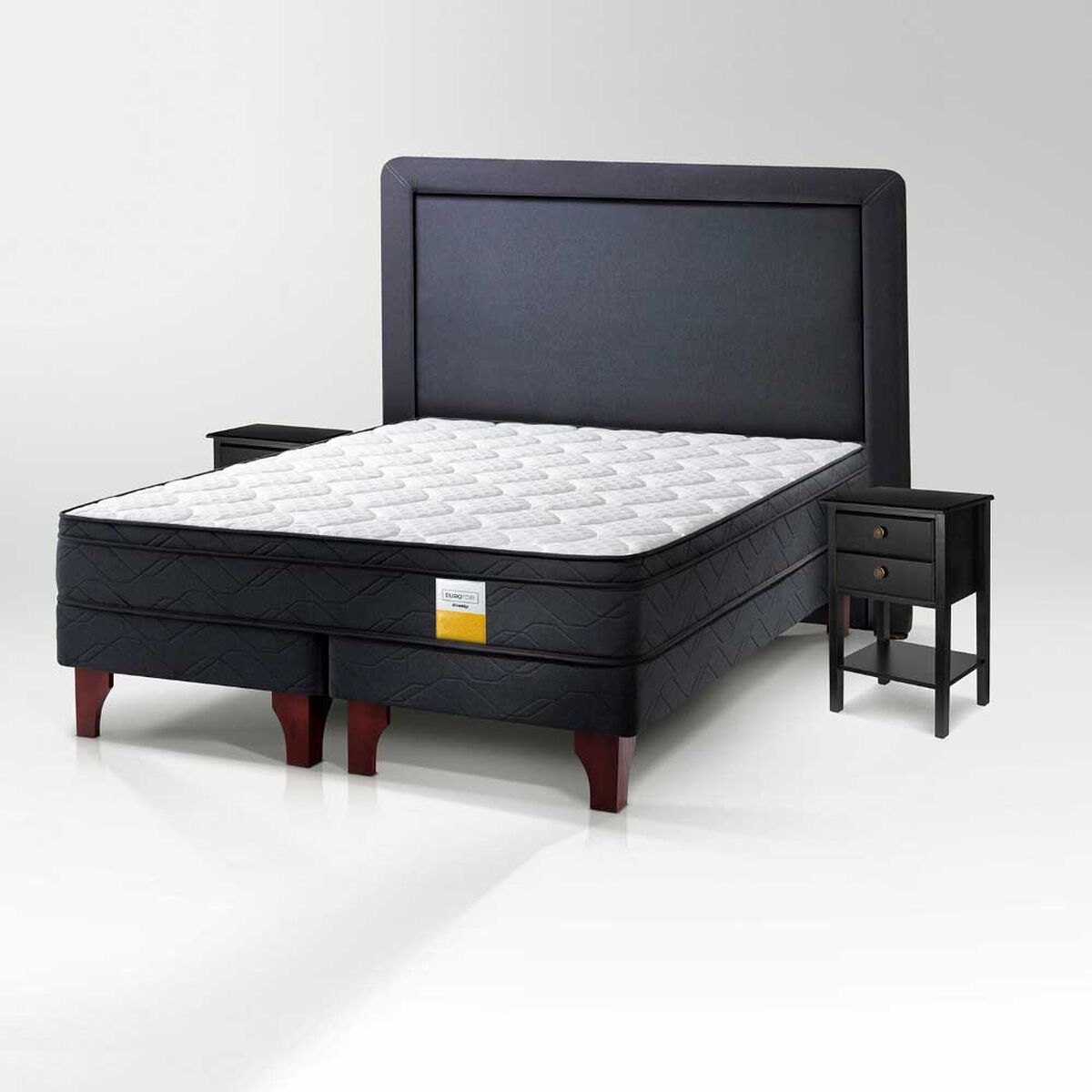 Cama Europea Drimkip 2 Plazas Eurotop Base Dividida + Respaldo + Velador Rover
