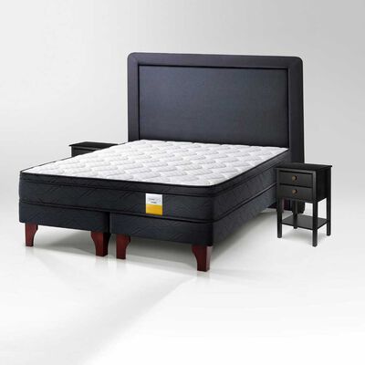 Cama Europea Drimkip 2 Plazas Eurotop Base Dividida + Respaldo + Velador Rover