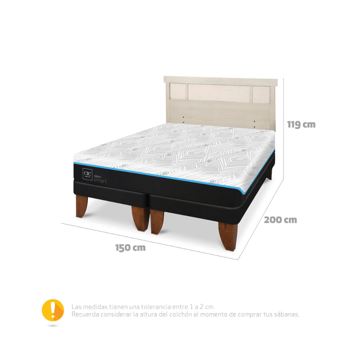 Cama Europea CIC Green Infinity 2 Plazas + 1 Respaldo Dublin Alpino