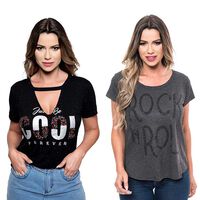 Pack 2 Poleras Mujer Rock Caviar Negro