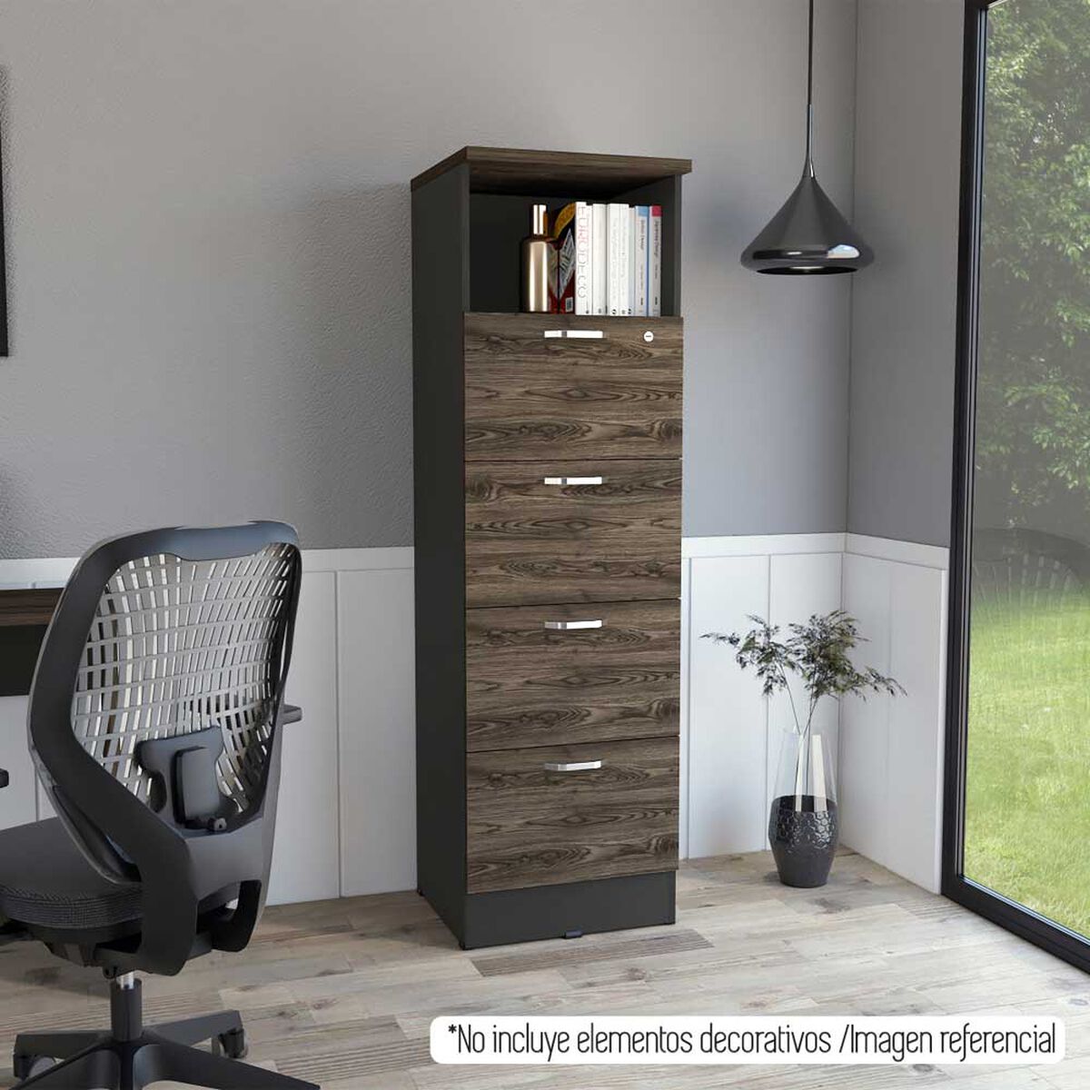 Mueble Archivador TuHome Home Office 4 Cajones Negro Soft Coñac