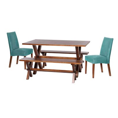Juego de Comedor Latam Home Sevilla Cadiz 2 Sillas + 2 Bancas Velvet Turquesa