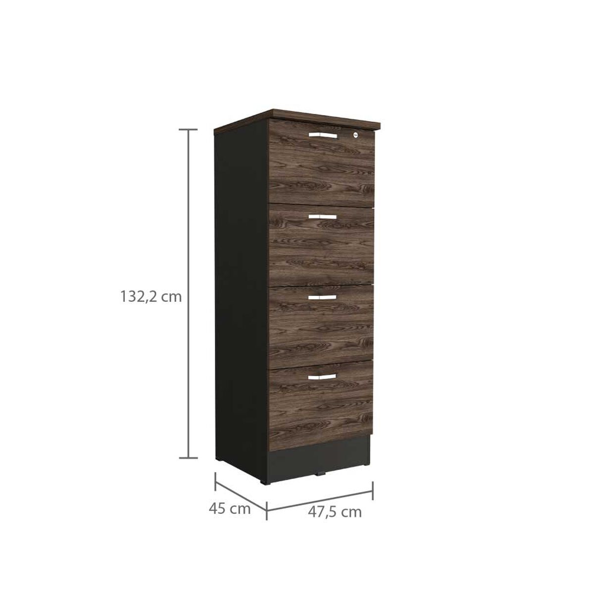 Mueble Archivador TuHome Home Office 1 Puerta 4 Cajones Negro Soft Coñac