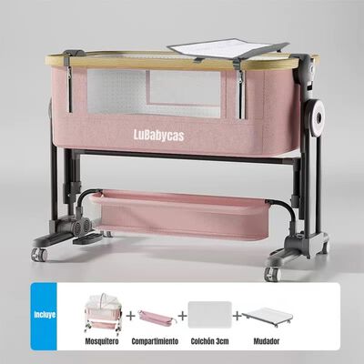 Imagen 2 del producto Cuna Colecho con Mudador Colchón Mosquitero LuBabycas Rosada
