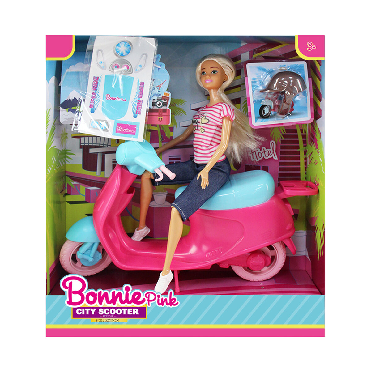 Muñeca de moda de 29 cm montando motocicleta Boonie Pink