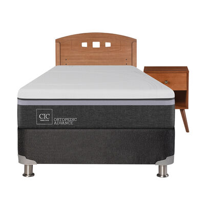Box Spring CIC 1,5 Plazas Ortopedic Advance + Respaldo + Velador New Gales