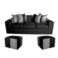 Sofá Muebles MYM Benjamin 3 Cuerpos + Dos Pouf 1 Cuerpo Negro Gris