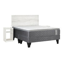 Cama Europea Celta Base Dividida 2 Plazas Carbono + Respaldo + 2 Veladores Alba White