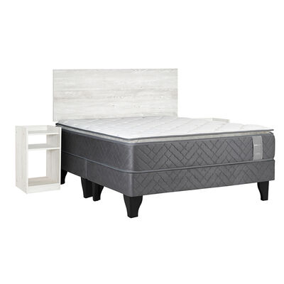 Imagen 1 del producto Cama Europea Celta Base Dividida 2 Plazas Carbono + Respaldo + 2 Veladores Alba White