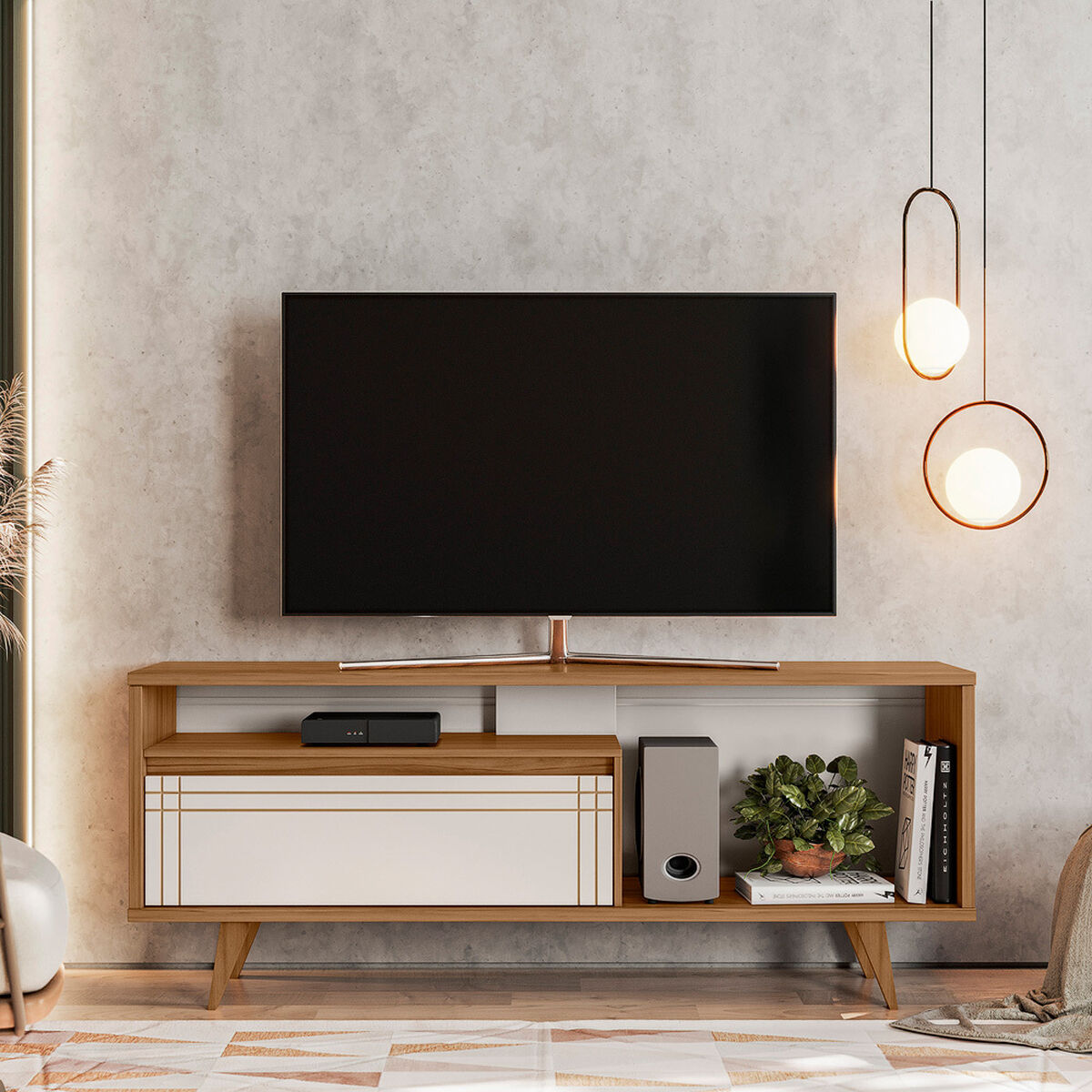 Rack TV Home Mobili Spot Hasta 60" Beige Blanco