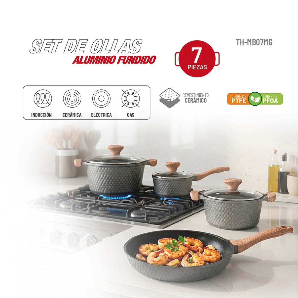 Bater&iacute;a de Cocina Aluminio Fundido Thomas 7 Piezas Gris