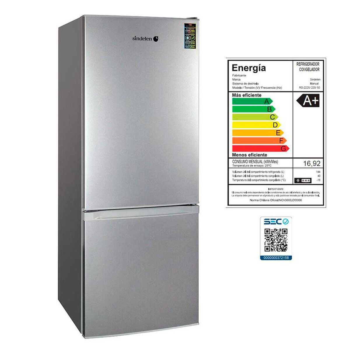 Refrigerador Fr&iacute;o Directo Sindelen RD-2225SI 184 lts.