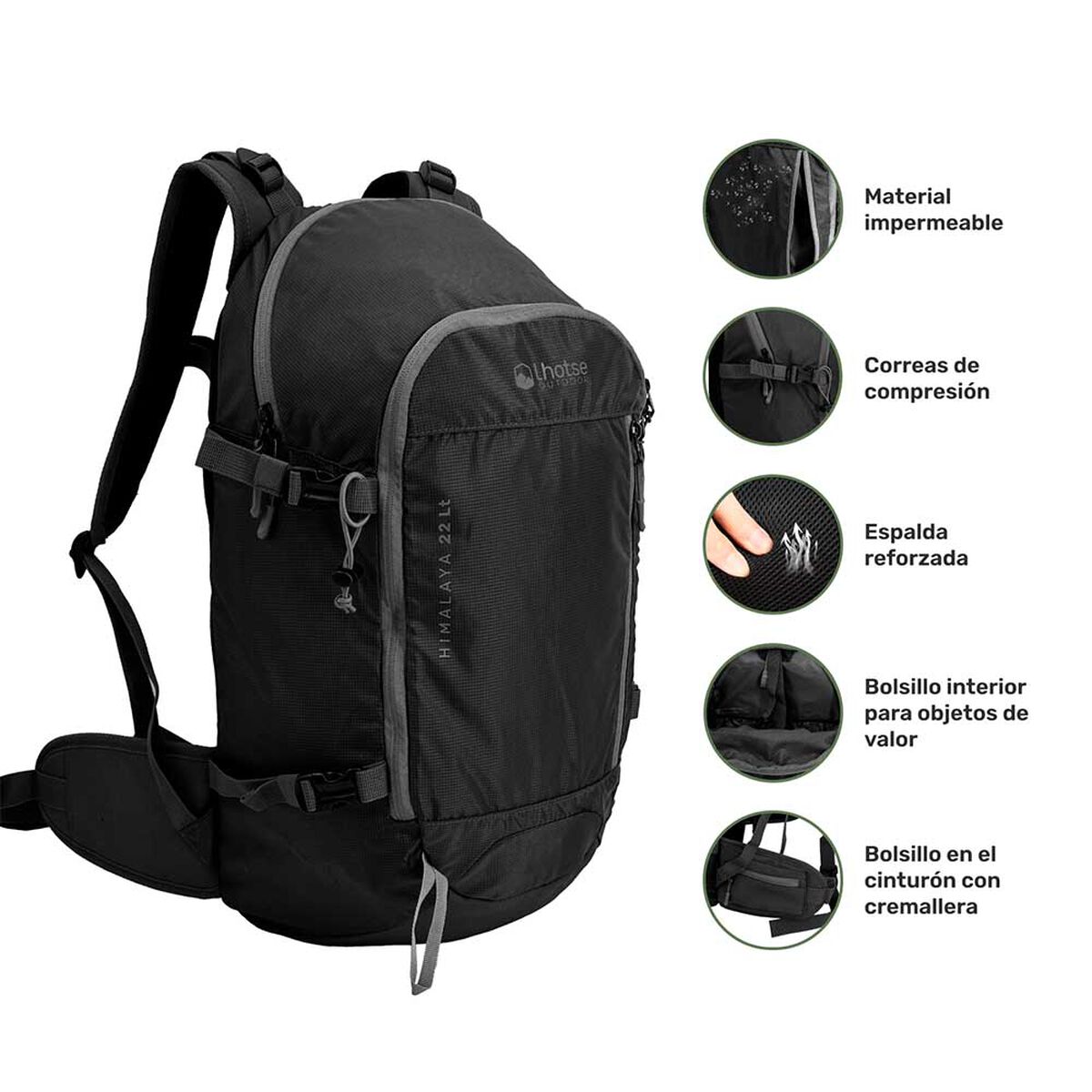 Mochila Deportiva Outdoor Ski Himalaya 22Lts Black Lhotse