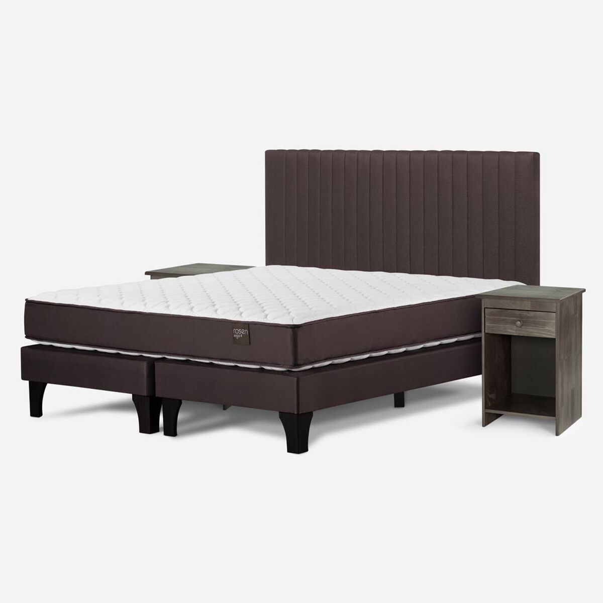 Cama Europea ERGO T 2 plazas + Respaldo Lucio + 2 Veladores Rosen