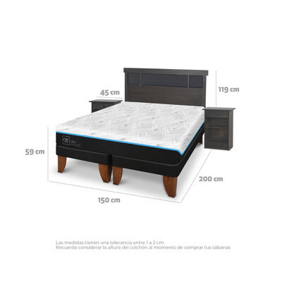 Imagen 2 del producto Cama Europea CIC Green Infinity 2 Plazas + 1 Respaldo + 2 Veladores Dublin Gris