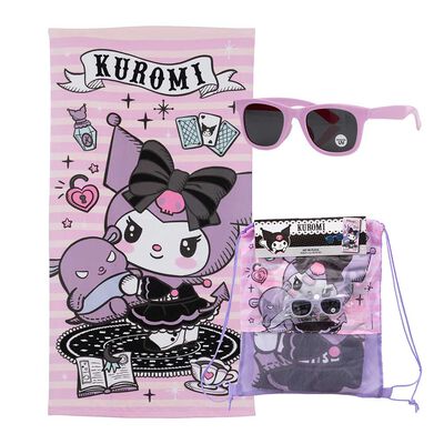Toalla de Playa Infantil + Lente de Sol Sanrio Kuromi Bruja 70 x 140 cm