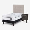 Cama Europea Rosen 1,5 Plazas Art 4 + Respaldo + Velador Niebla