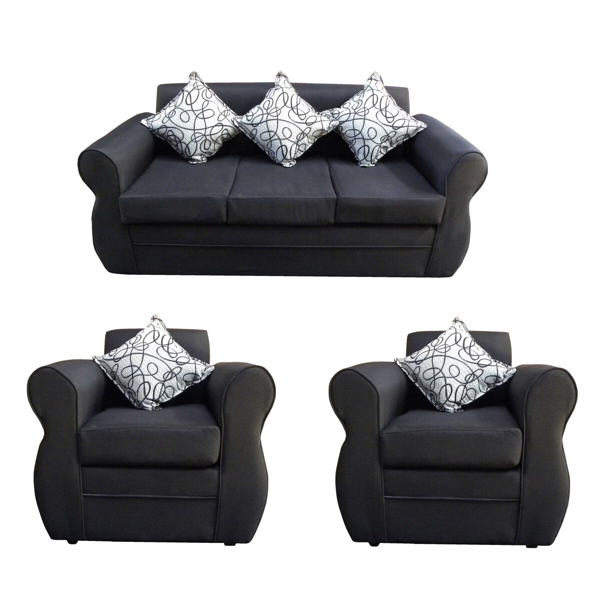 Juego de Living Almore Francia Sofá 3 Cuerpos + Dos Sillones 1 Cuerpo Negro
