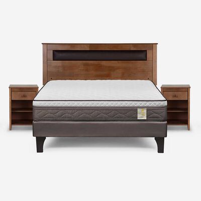 Cama Europea Rosen 2 Plazas New Style 4 Plus + Respaldo + 2 Veladores Ferrarra