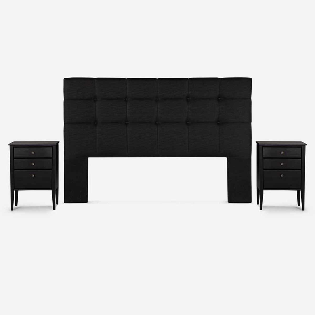 Cama Europea Rosen Base Dividida King Autonomy + Respaldo + 2 Veladores Issey Grafito