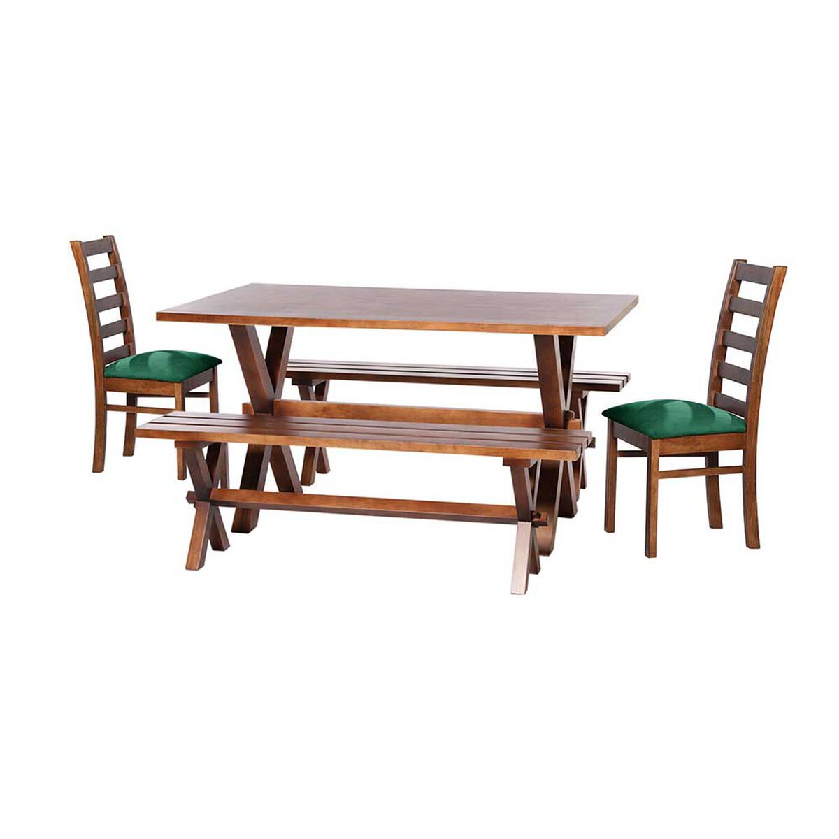 Juego de Comedor Latam Home Sevilla Burgos 2 Sillas + 2 Bancas Velvet Verde