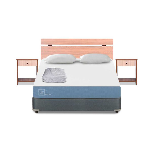 Cama Americana CIC Full Excellence + Respaldo + 2 Veladores + Almohada + Plumón