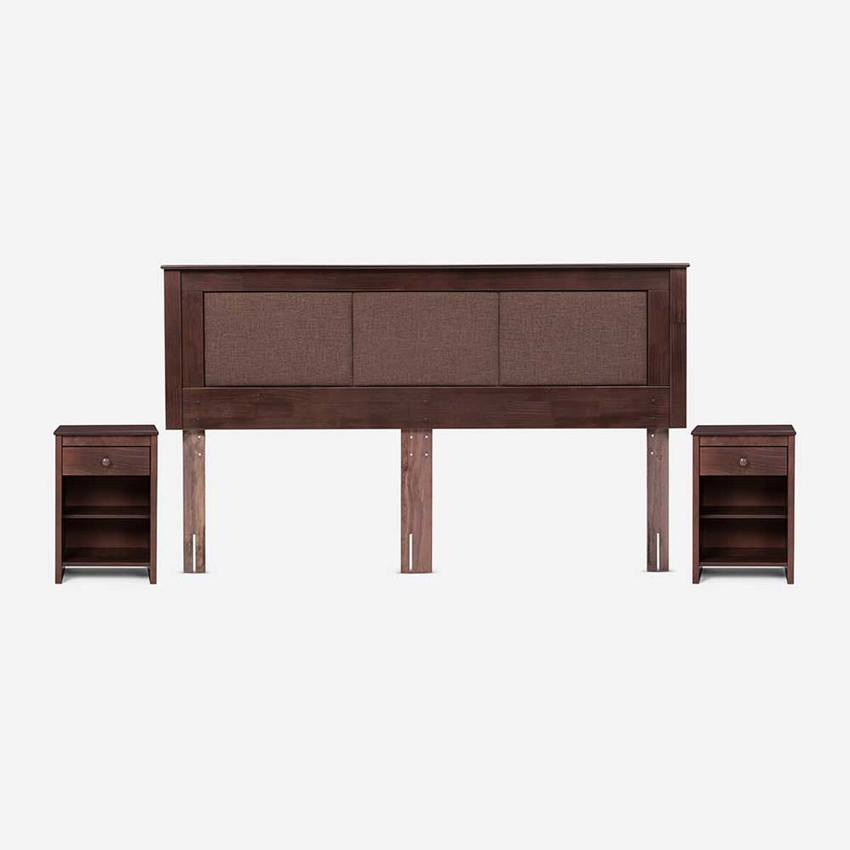Cama Europea Rosen Base Dividida King Indie + Respaldo + 2 Veladores Rachel