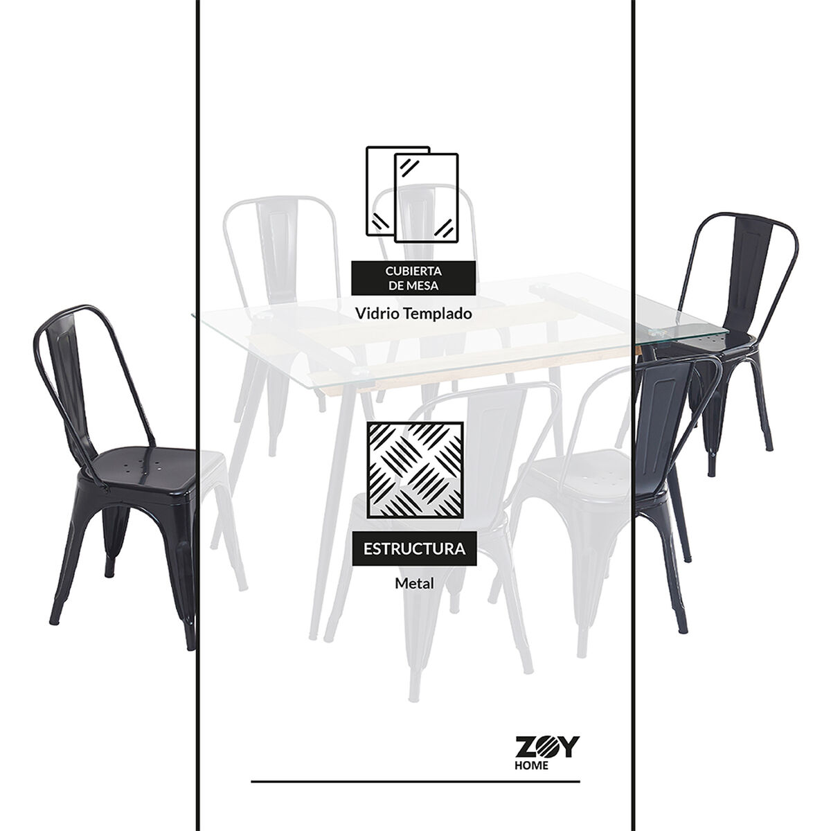 Juego de Comedor Zoy Home Mykonos 6 Sillas Negro