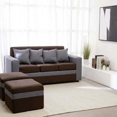 Imagen 1 del producto Juego de Living Almore Paris Sofá 3 Cuepos + Dos Pouf 1 Cuerpo Gris Café