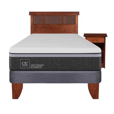 Cama Europea CIC 1,5 Plazas Ortopedic Advance + Respaldo + Velador Dublin Caramelo