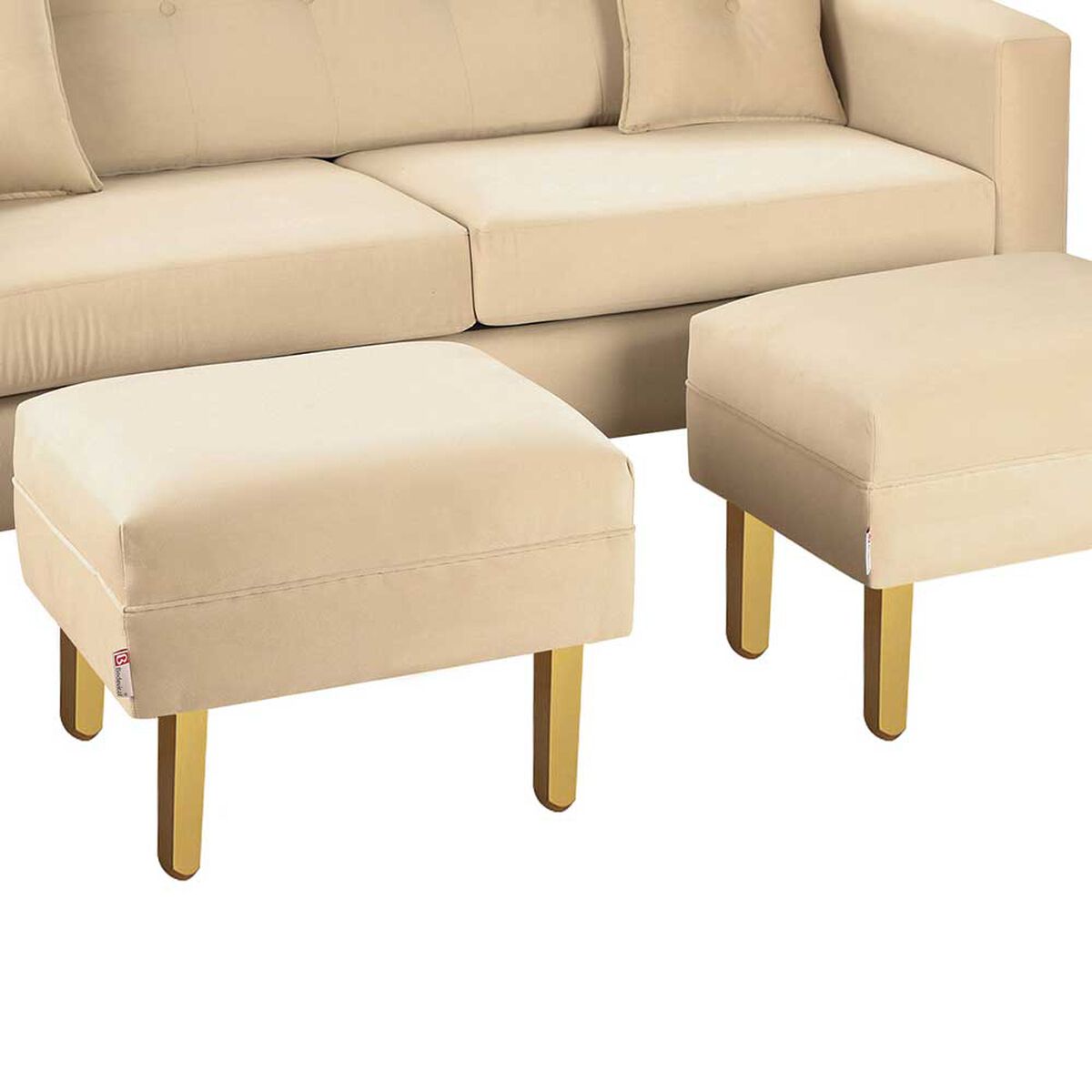Juego de Living Bodevir New Retro Felpa 01 Sofá 3 Cuerpos + Dos Pouf 1 Cuerpo Beige 