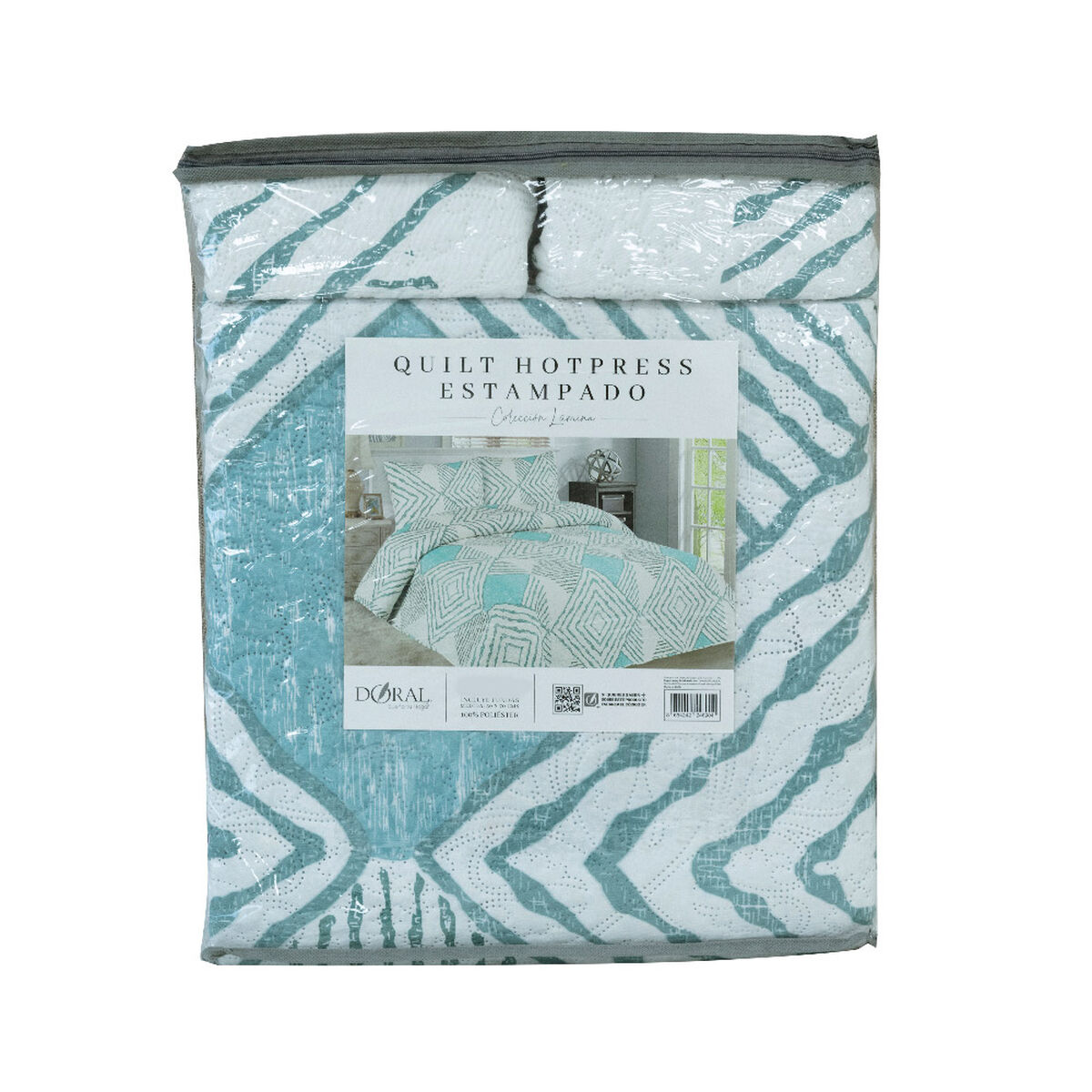 Quilt Doral Hotpress Estampado 2 Plazas Aqua