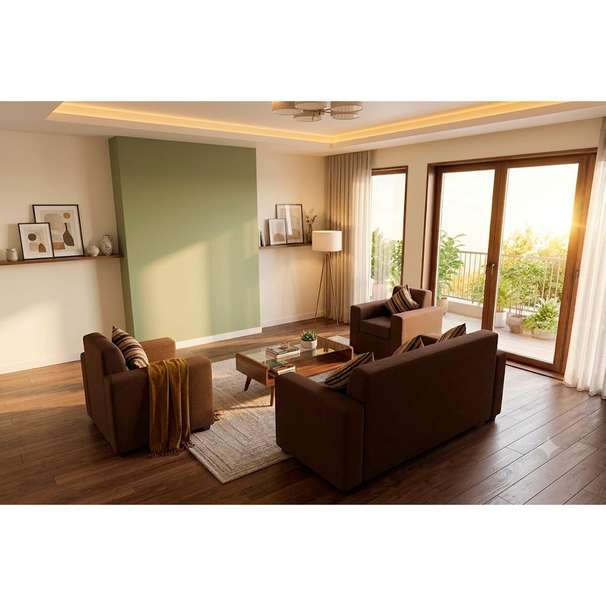 Juego de Living Almore Paris Sof&aacute; 3 Cuerpos + Dos Sillones 1 Cuerpo Caf&eacute;