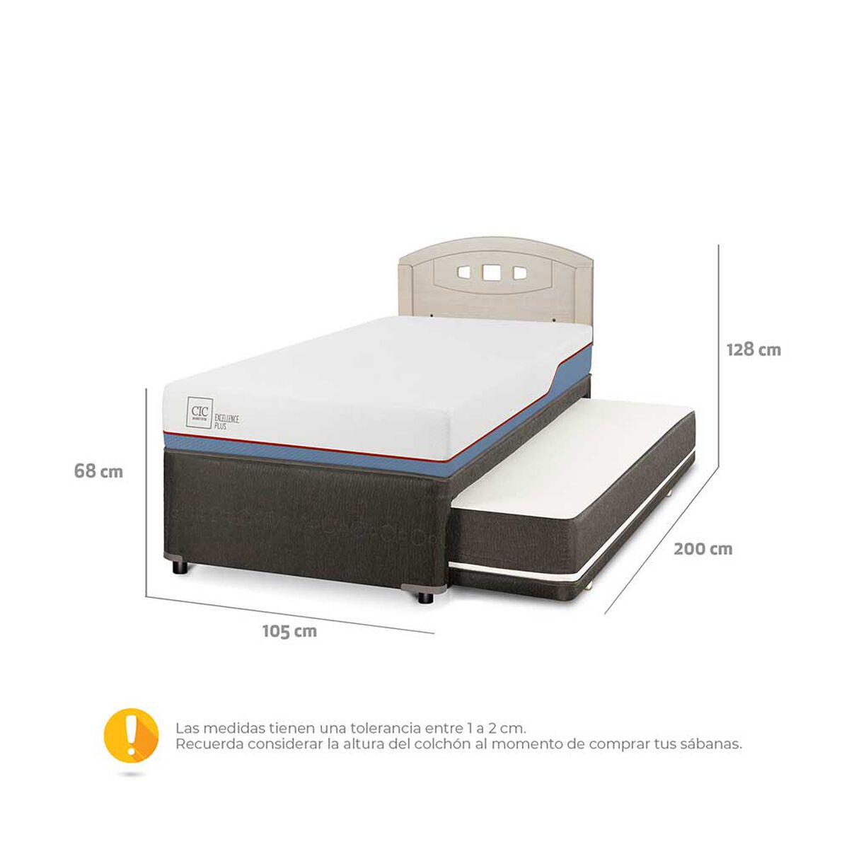 Cama Nido CIC 1,5 Plazas Excellence Plus + Respaldo Gales Alpino