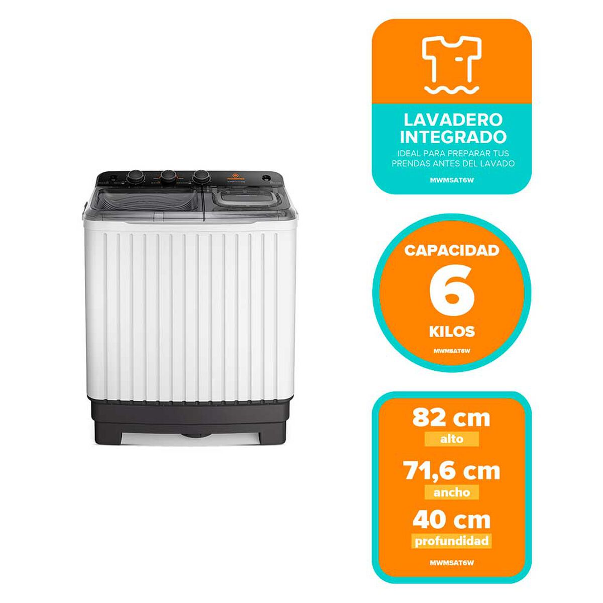 Lavadora Semi Autom&aacute;tica Mademsa MWMSAT6W 6 kg