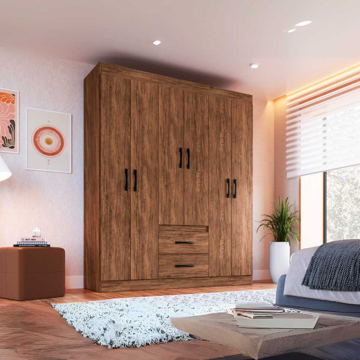 Closet Home Mobili Alicante 6 Puertas 2 Cajones Café