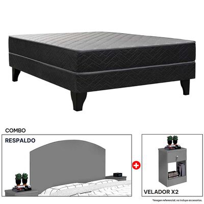 Imagen 1 del producto Combo Celta Cama Europea 2 Plazas Cádiz 190 x 150 cm + Respaldo + 2 Veladores Casanova 2 Plazas Gris