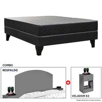 Combo Celta Cama Europea 2 Plazas Cádiz 190 x 150 cm + Respaldo + 2 Veladores Casanova 2 Plazas Gris