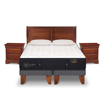 Cama Europea CIC Base Dividida King Premium + Respaldo + Veladores + Almohadas Ganso