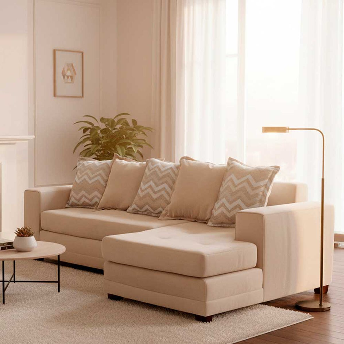 Sof&aacute; Seccional Derecho Living Factory Milan 3 Cuerpos Beige