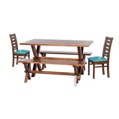 Juego de Comedor Latam Home Sevilla Murcia 2 Sillas + 2 Bancas Velvet Turquesa