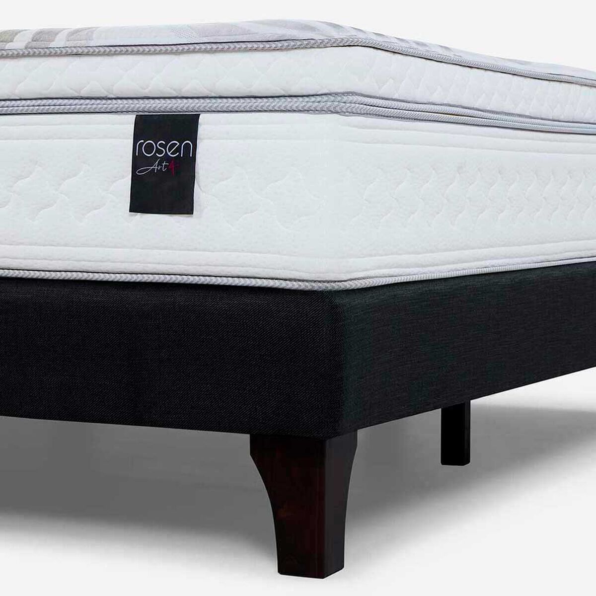 Cama Europea Rosen Base Dividida 2 Plazas Art 4 + Respaldo + 2 Veladores Niebla